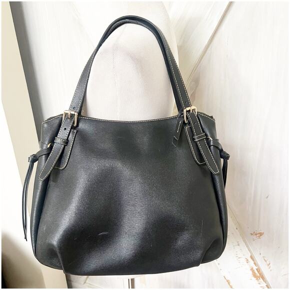 Dooney and Bourke Black Saffiano Leather Tote Handbag Red Interior Classic EUC - Picture 2 of 12